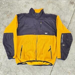 Vtg 90s HELLY HANSEN Colorblock Outdoors Deep Pile Fleece Zip Up Jacket Lg USA